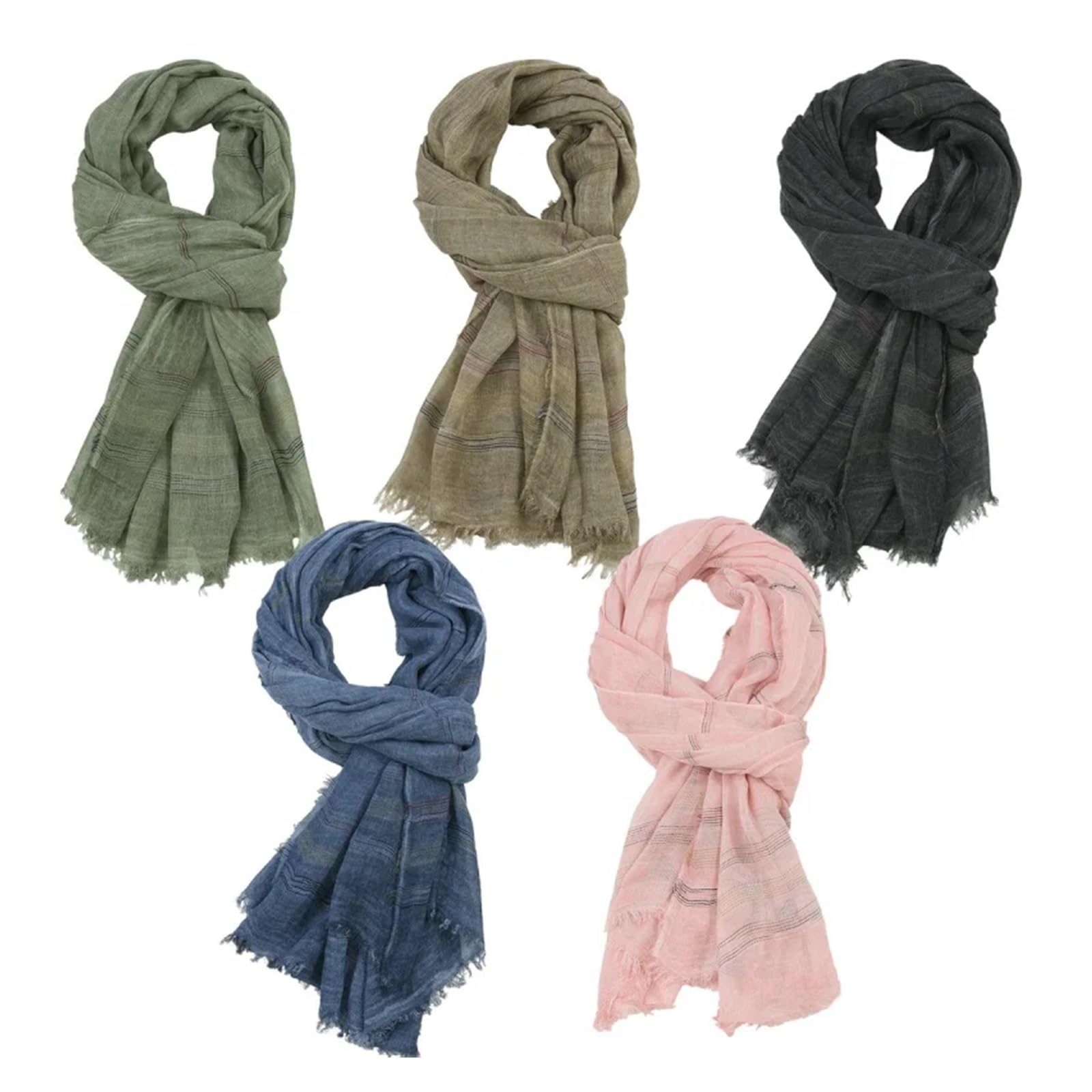 Sciarpa Donna Invernale Sciarpa a Righe Tinta in Filo da Uomo Sciarpa Invernale in Cotone e Lino Tinta Unita da Uomo(Khaki)