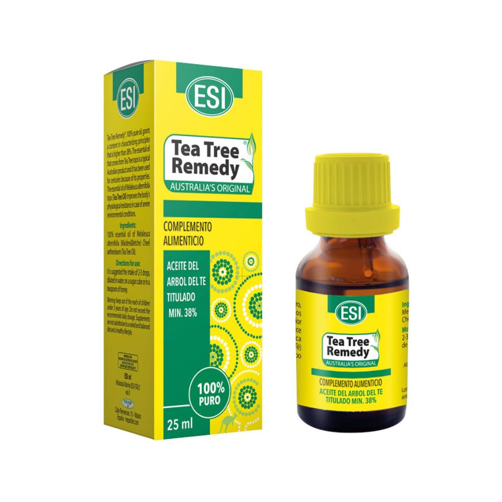 Aceite Esencial Árbol del Té 100% Puro | Origen Australiano | Alta concentración de terpenos >38% | Uso externo e interno bajo supervisión | 25 ml | Marca ESI