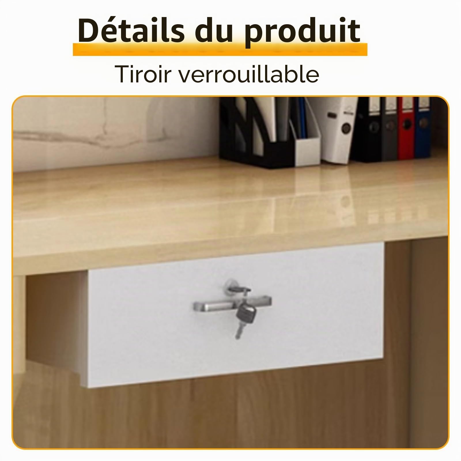 Comptoir d'accueil Blanc Moderne avec Tiroirs Verrouillables et Éclairage LED - Bureau de Réception pour Salon, Hôtel, Bureau, Magasin, Lobby(Beige,60 * 45 * 100cm)