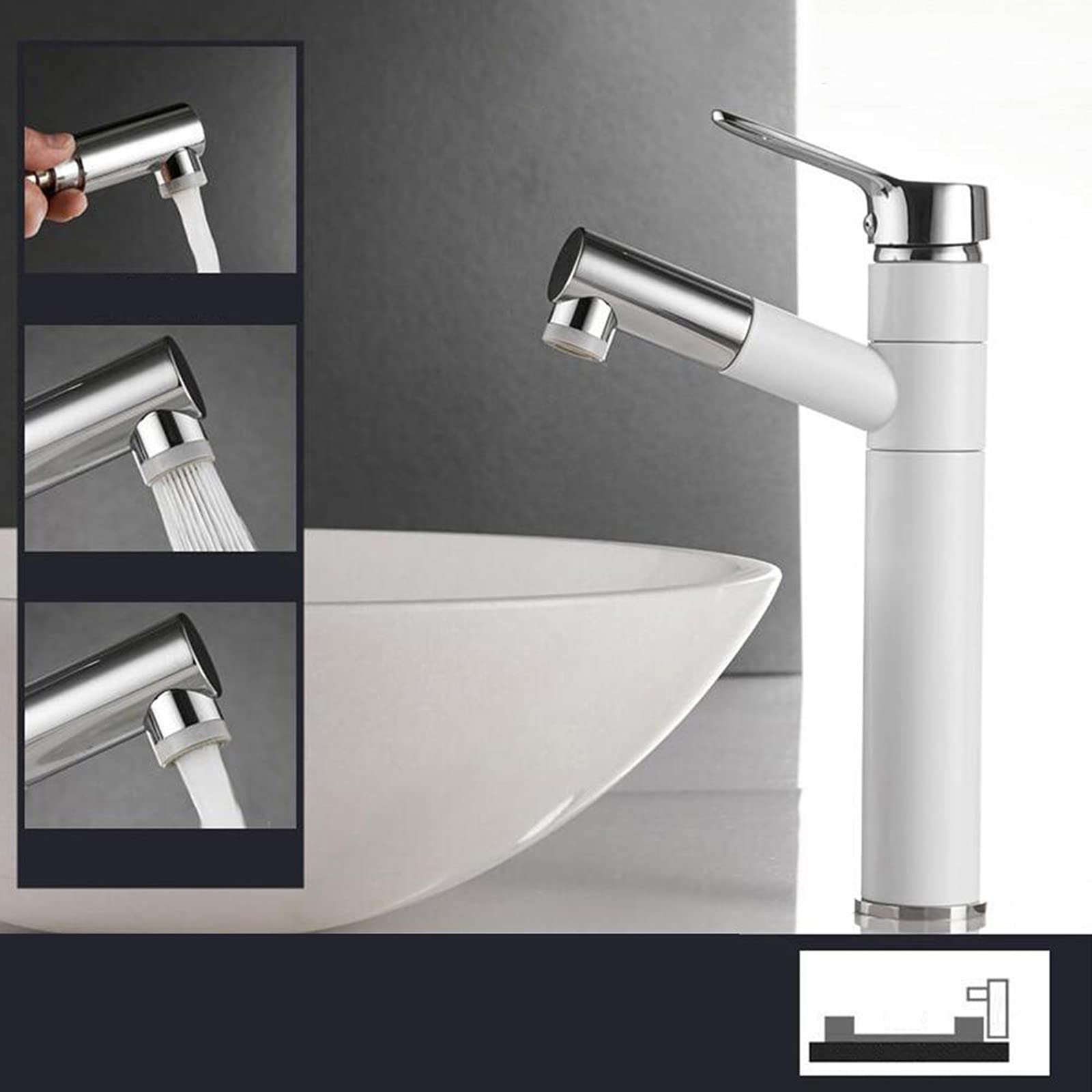 Rubinetti per Lavabo Acqua Calda E Fredda Miscelatore per Lavabo con Doccetta Estraibile Rubinetti per Lavabo da Bagno Rubinetti Girevoli Doccetta Estraibile Doccetta Bianca E Cromata per Lavabo Rubi