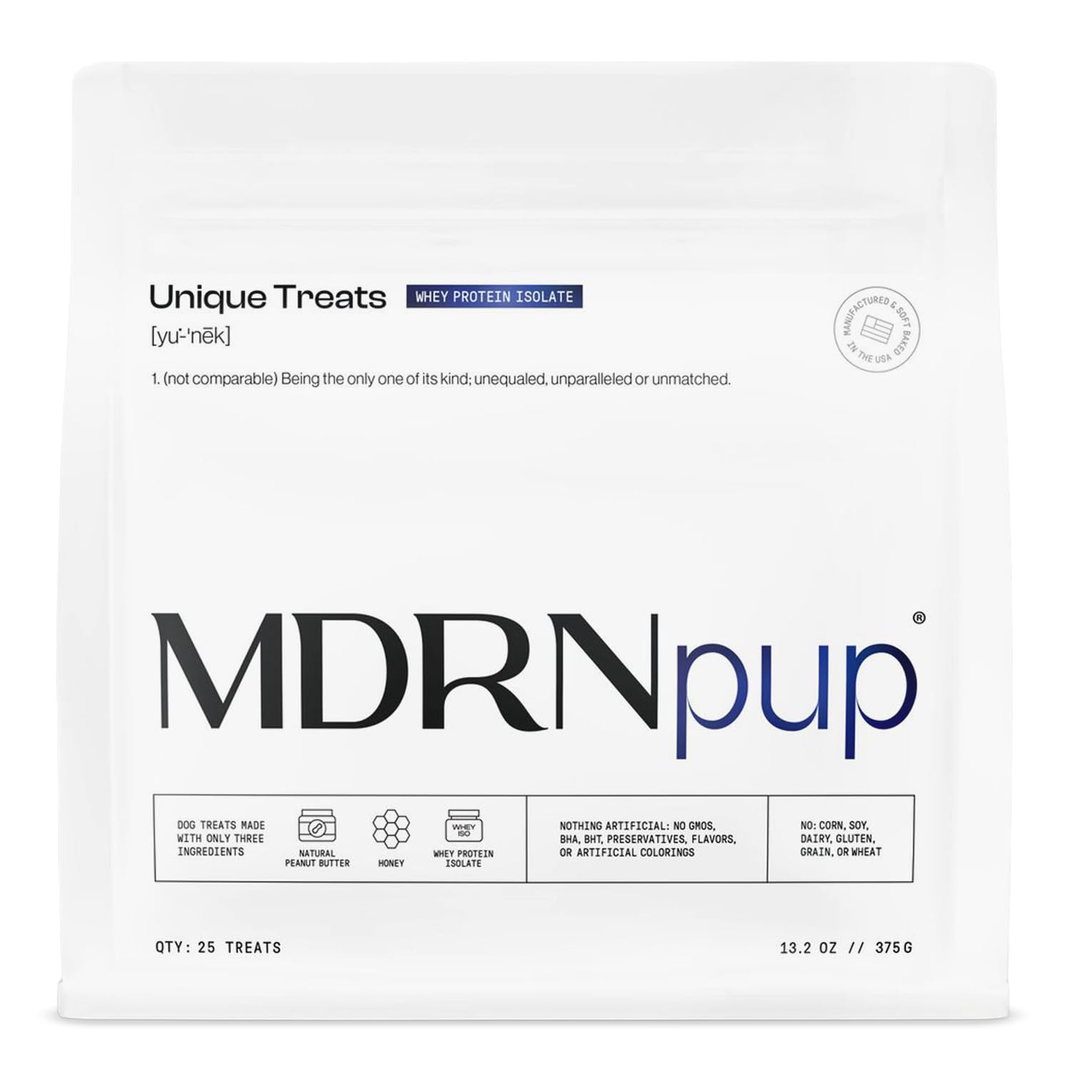 - MDRNpup® Unique Dog Treats, Human Grade and All-Natural, Only Three Ingredients, High Protein - Amino Acids, Nothing Artificial, Soft Baked in The USA (13.2 Ounce, Whey Isolate Protein)