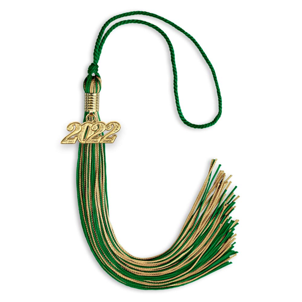 Endea Graduation Mixed Double Color Tassel with Gold Date Drop (Green/Antique Gold, 2022)
