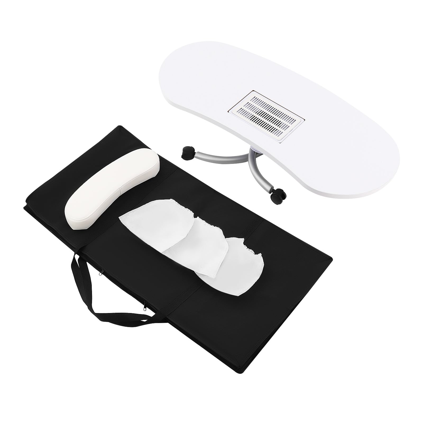 Mesa de manicura para manicura, portátil, plegable, con aspiradora de 5,5 W y 3 bolsas para el polvo, superficie de trabajo de 90 x 40 cm, capacidad de carga de 30 kg, para recortar, belleza, cuidado