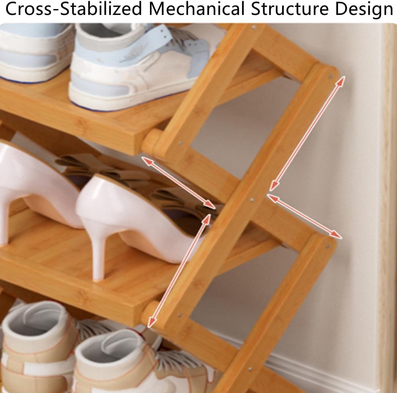 The 9-Tier No-Assembly Bamboo Rack for Shoes, Foldable 9 Tier Bamboo Shoe Rack, Collapsible Shoe Rack, Space-Saving, No Assembly Narrow Shoe Shelf for Entryway Closet Dorm (Brown, 8 Layers)