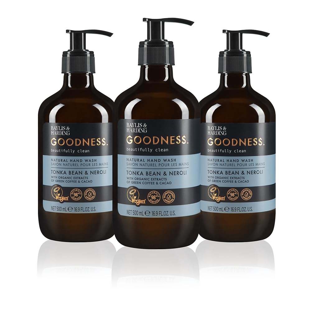 Baylis & Harding Liquid Hand Soap Wash with Dispenser, Tonka Bean & Neroli, 16.9oz/500ml (3-Pack) Tonka Bean & Neroli Hand Soap