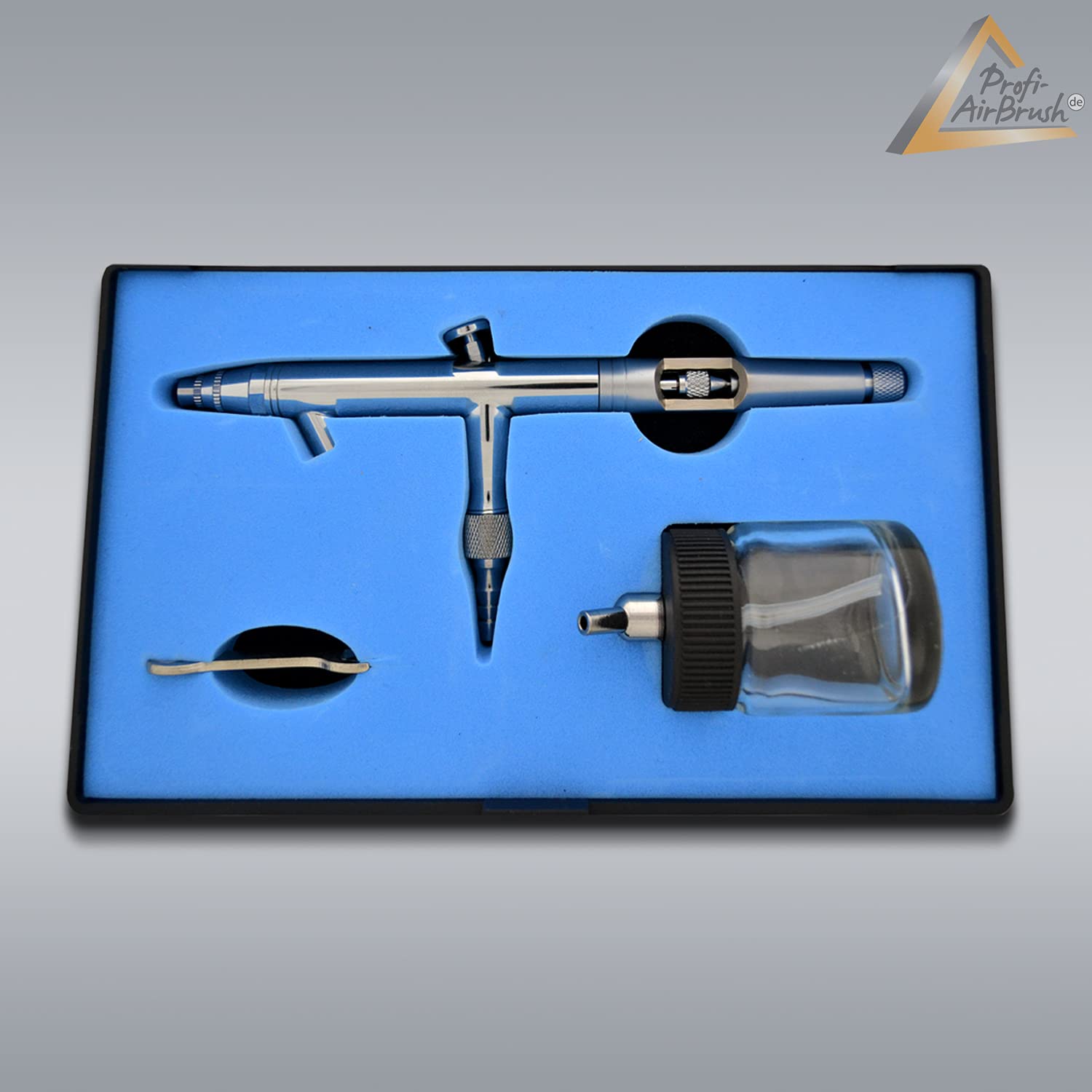 Zestaw do aerografu Universal II kompletny zestaw z sprężarką Airbrush 3 wysokiej jakości pistolety, uchwyt, zbiornik sprężarki 3 l, szybkozłączki, kubek do czyszczenia, wąż i szczotki do czyszczenia oraz małe akcesoria