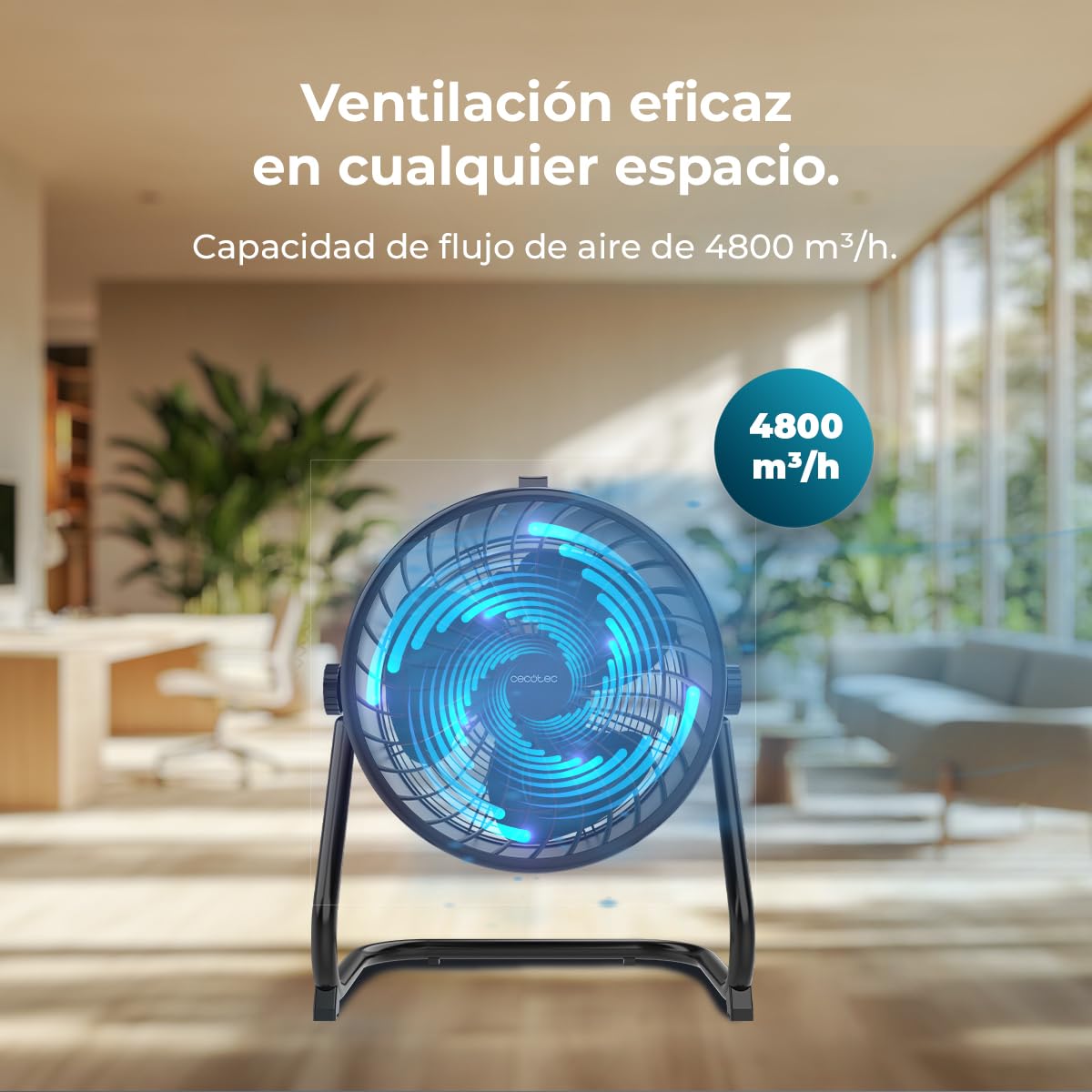 Cecotec Ventilador de Suelo Industrial Proindustry Flowcannon. 140W, Carcasa Metálica, 3 Velocidades, 1300Rpm, Flujo de Aire 4800m³/h, Rejilla De Protección, Diseño Estable, Inclinación Ajustable