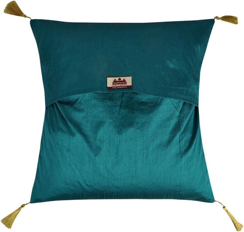 Lalhaveli Green Silk Brocade Cushion Covers Set 18 x 18 Inch Set of 2 Pcs