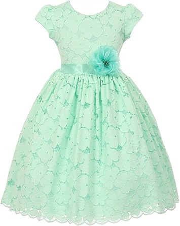 iGirlDress Little Girls Short Sleeve Cotton Floral Lace Flower Girl Dress 4-14