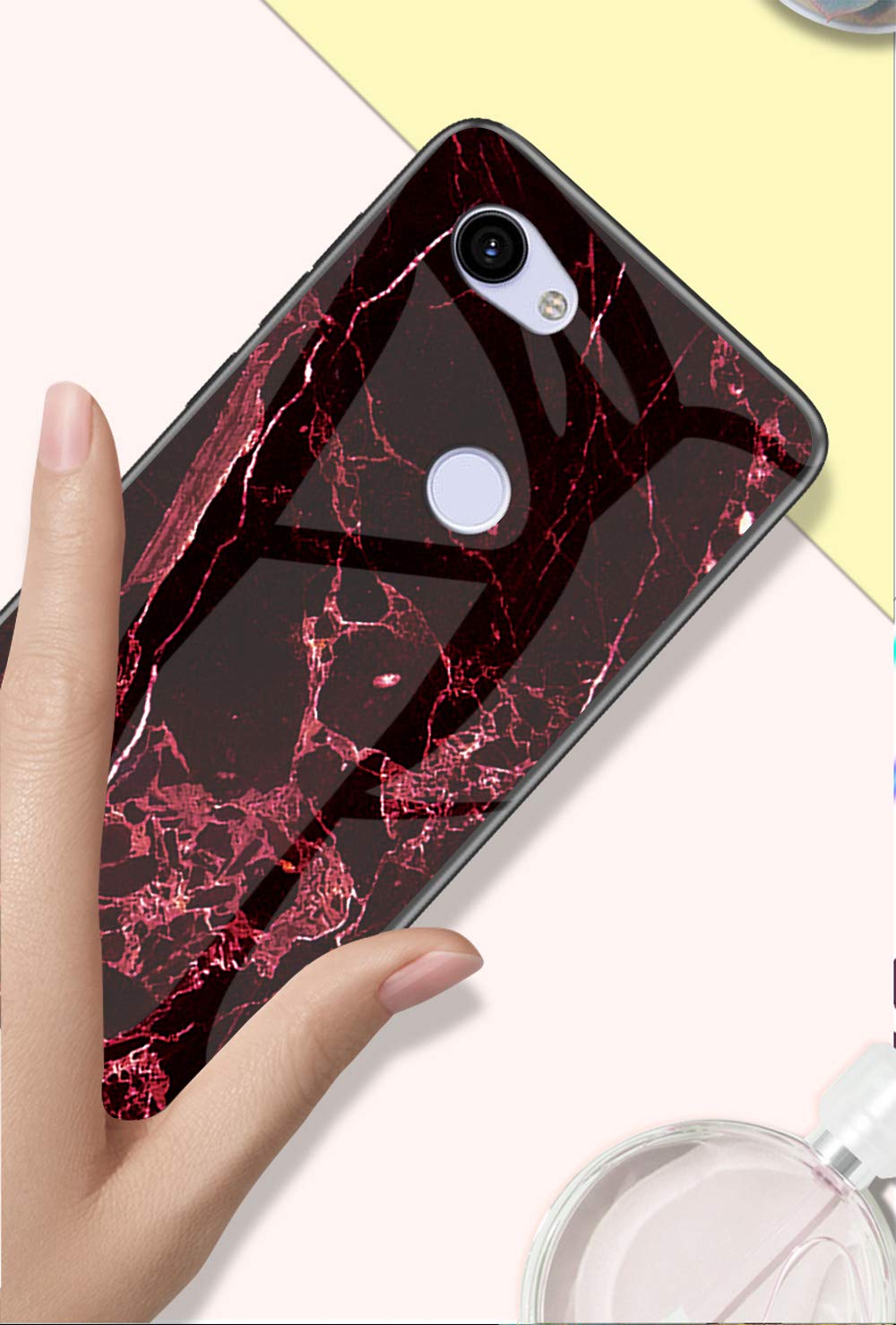 SHIEID Cover per Google Pixel 3a Cover,Vetro temperato Marmo Ultra Sottile Gomma Gel Trasparente scocca Anti-Scivolo Soft Shell per Cover per Google Pixel 3a (Rosso