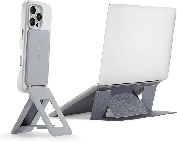 MOFT Invisible Laptop Stand fits 7-11" Tablets & 11-14" Laptops Space Gray & Magnetic Wallet Stand Cement