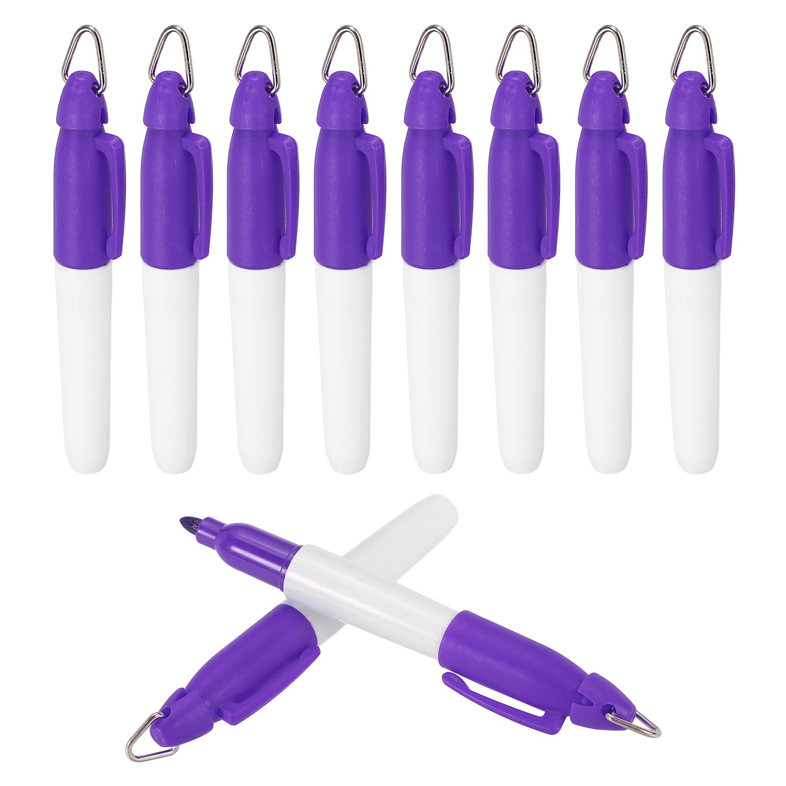 PATIKIL 10 Pcs Mini Permanent Markers with Clips Golf Ball Markers Pen Badge Ink Pens Golf Keychain Clips for Home Office Supplies Sports Outdoor Activities, Purple — image 1