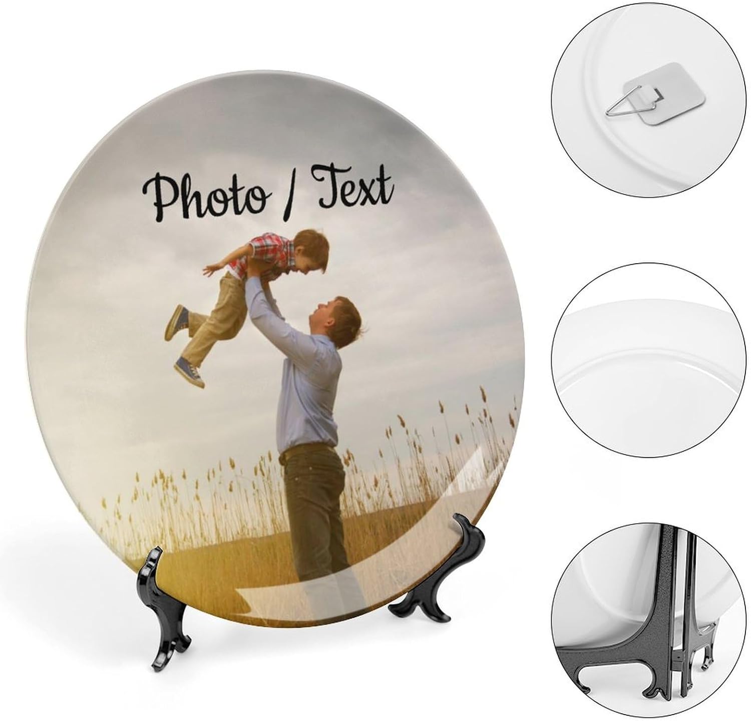 Custom Decorative Ceramic Plate with Stand, Personalized with Photo Text Logo Name Display Dish Anniversary Wedding Birthday Gifts for Couple Men Women, 10 Inch