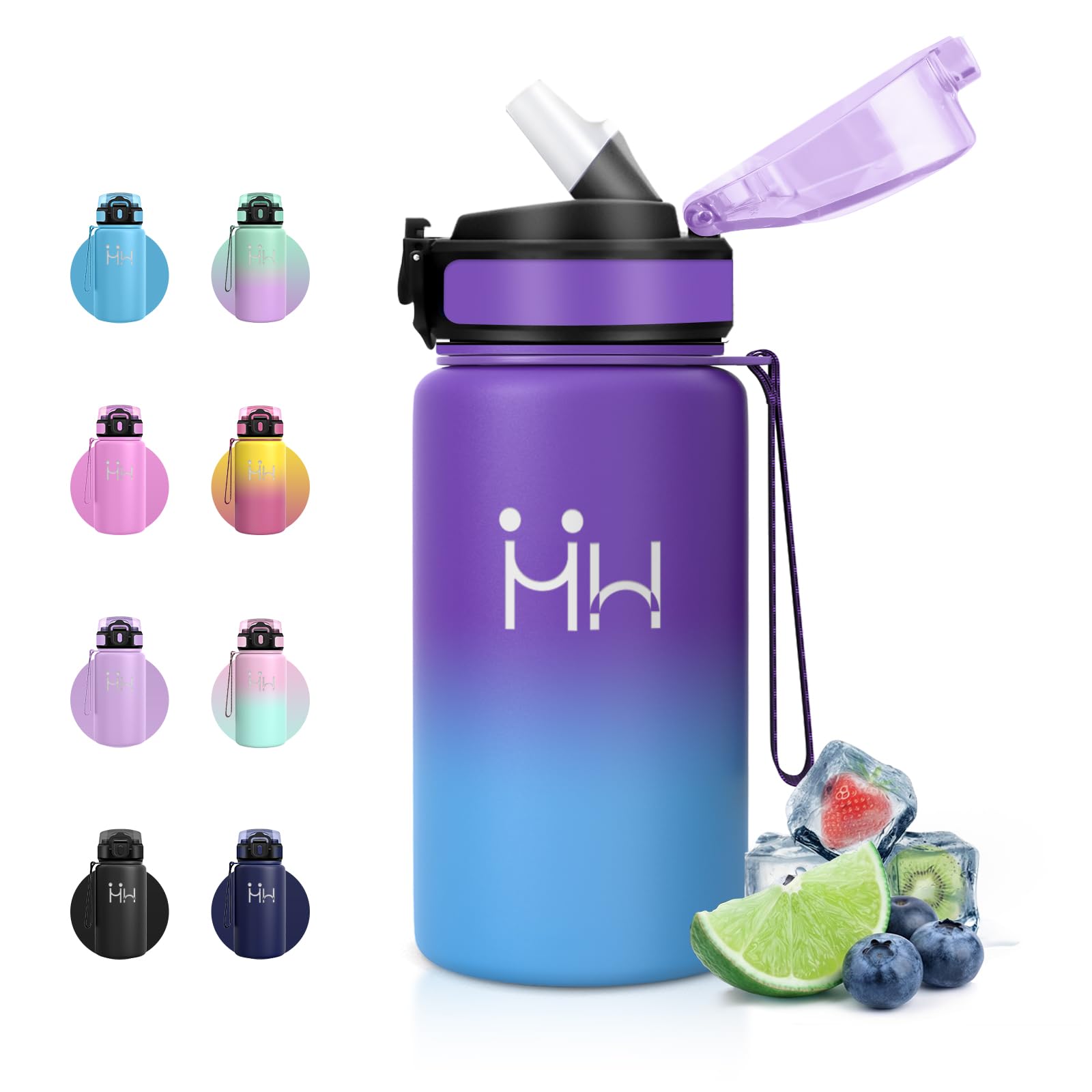 Thermosflasche mit Strohhalm 500ml, Trinkflasche Edelstahl Kohlensäure Geeignet, BPA-Frei, Isolierflasche Einhandöffnung, Auslaufsicher Doppelwandig, Wasserflasche für Camping, Junge, Maedchen, Schule - 2