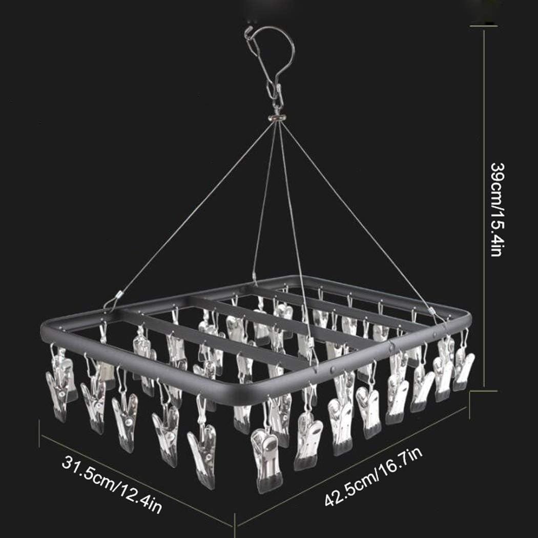 Folding Drying Rack Clothes Drying Rack Aluminum Sock Hanger with Stainless Steel Clip Clothes Hanger for Underwear Bras Baby Clothes Gloves