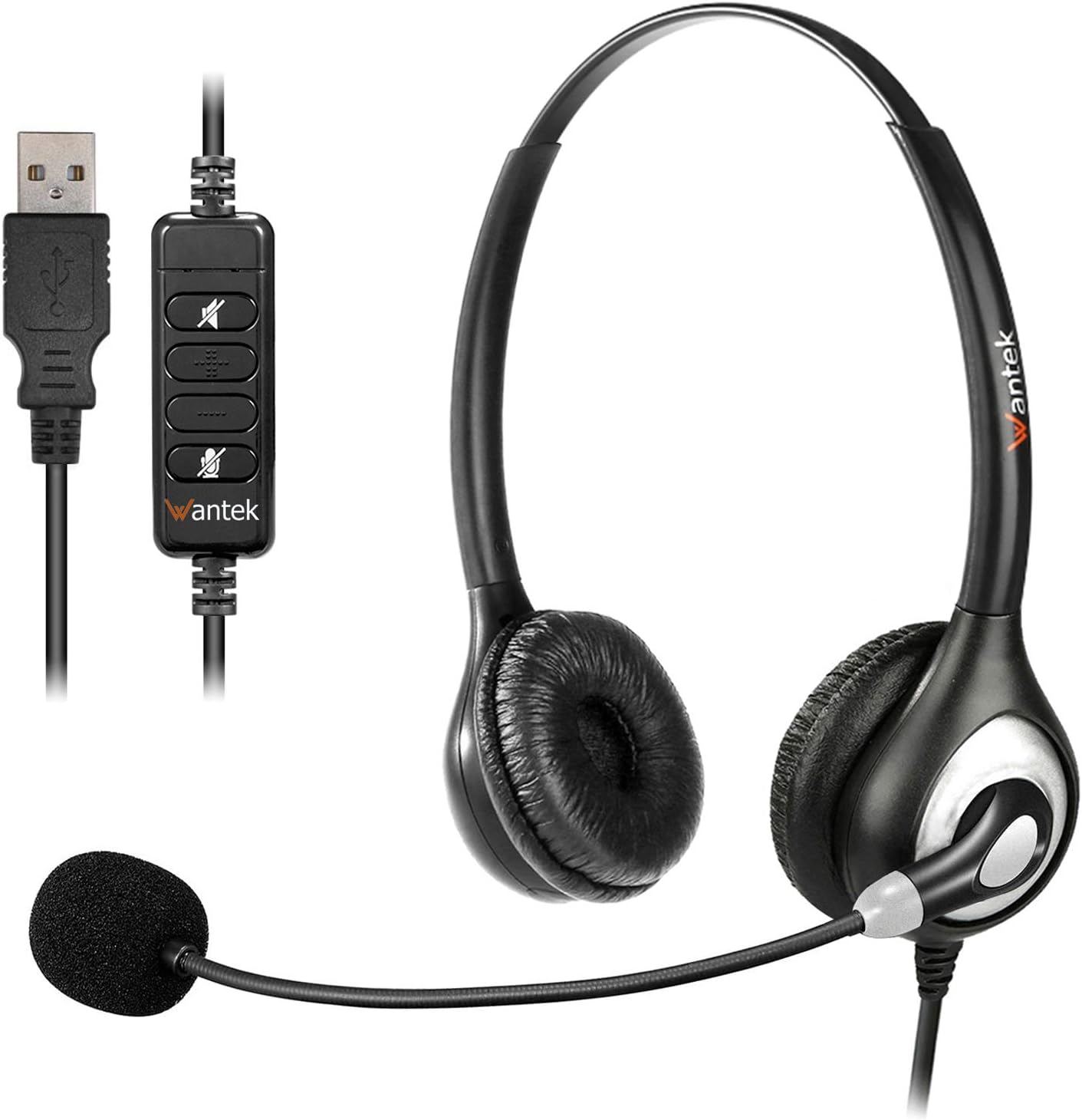 WantekUSB Headset with Microphone Noise Cancelling, Stereo PC Headphone for Laptop Computer SoftPhone Skype Webinar Office Business Call Center, Audio Controls, Clear Chat, Ultra Comfort