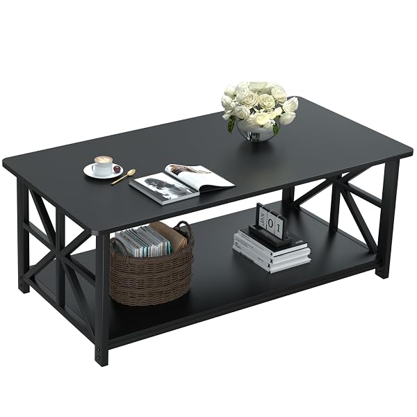 Bold Black Coffee Table Ideas for a Modern Living Room 50 X-Frame Farmhouse Table with Rounded Corners