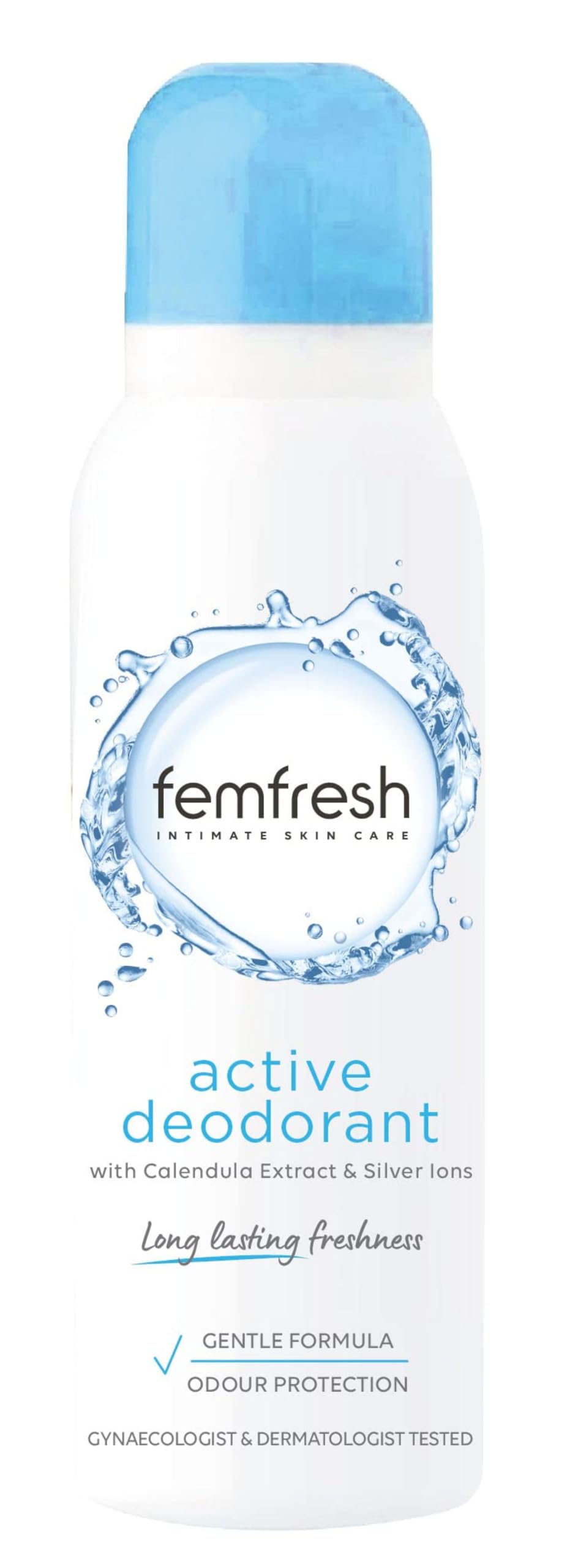 Femfresh Active Intimate Deodorant, Gentle Vaginal Odour Protection Spray for Women, Long-Lasting Freshness, Hypoallergenic,125 ml