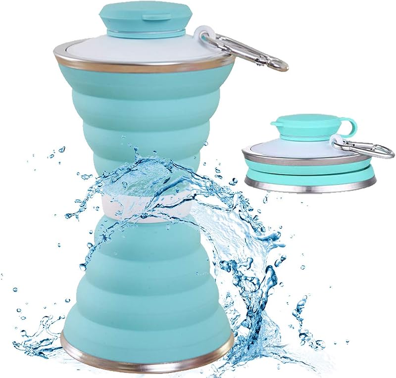 Botella de agua plegable, taza de camping con mosquetón, silicona reutilizable plegable a prueba de fugas, botellas de agua portátiles para viajes al aire libre, viajes, gimnasio, senderismo, sin BPA, tazas de ciclismo con mosquetón