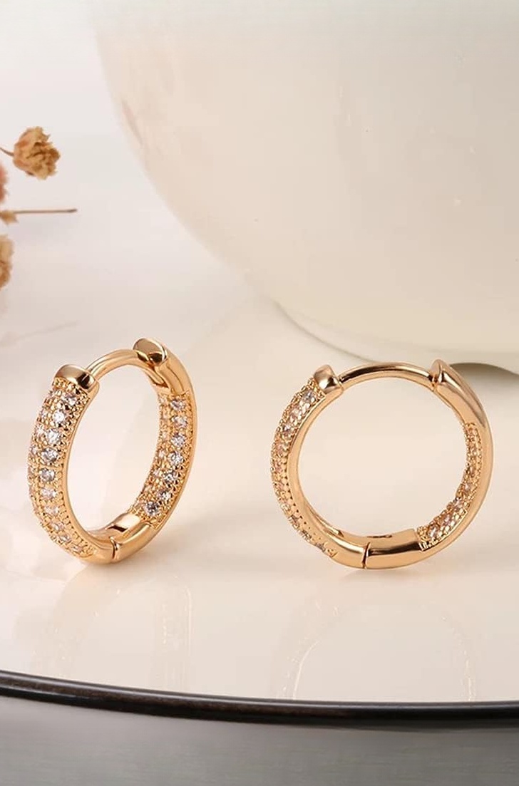18k Rose Gold Plated Latest Fancy Stylish Copper Zircon Bali Earrings for Women and Girls
