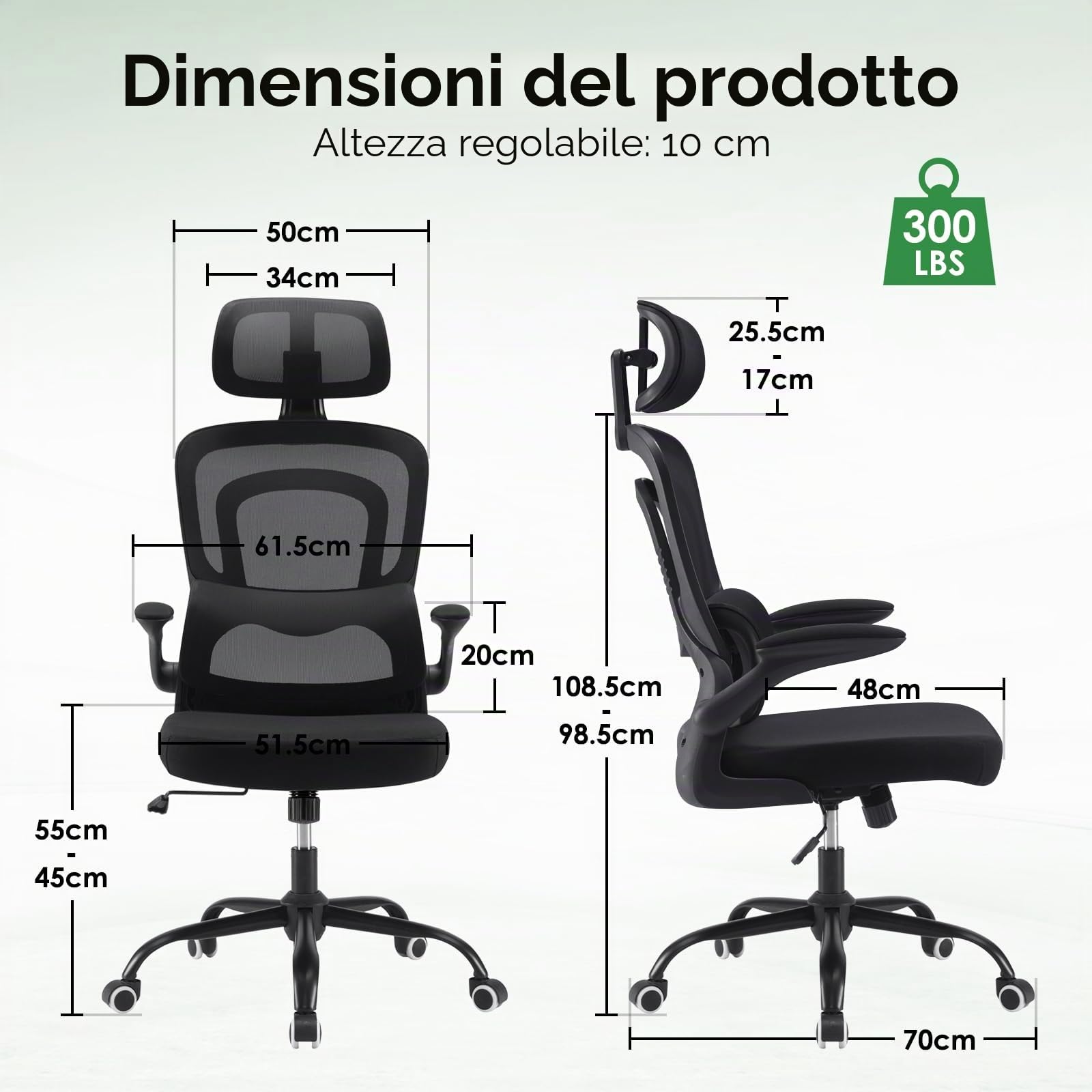 Farini Sedia ergonomica per ufficio, computer con ruote, scrivania per casa, ufficio, altezza regolabile, con poggiatesta