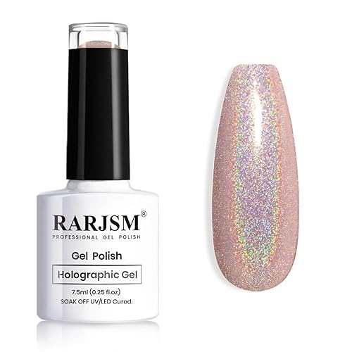 RARJSM - Esmalte de uñas en gel holográfico, color rosa púrpura claro con brillo de arco iris, efecto iridiscente reflectante, se necesita una