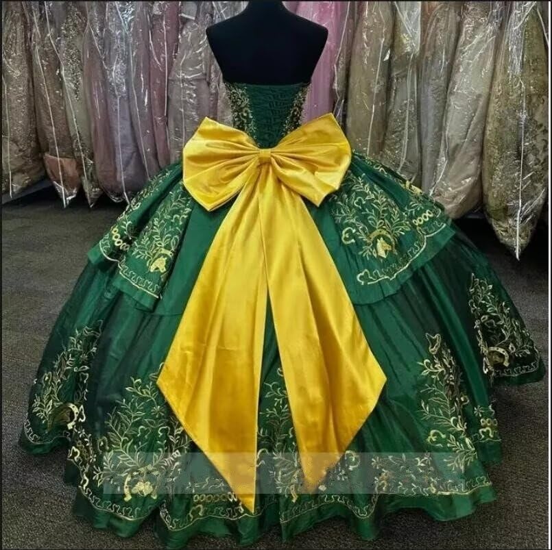 Gold Horse Embroidered Yellow Bow Charro Quinceanera Dresses Mexican Sweet 15 Girls Party Dress 20252