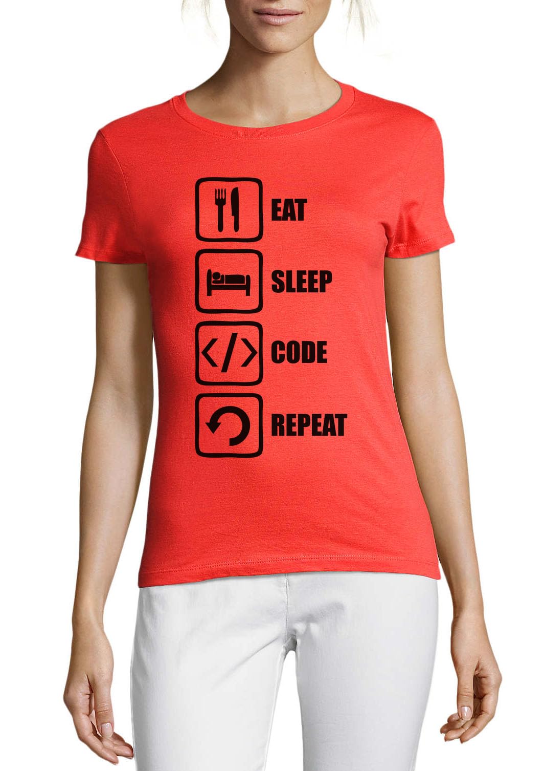 T-shirt codeuse Eat Sleep Code Repeat rouge pour vos journées de dev - 2