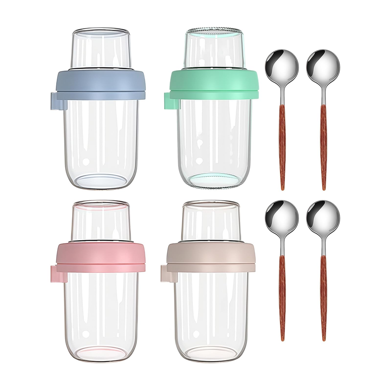 PANGBOER Overnight Oats Container with Lid and Spoon 2 Layer Glass Yogurts Container Dry Wet Separation Yogurts Parfaits Cups Historic Oatmeal Canisters
