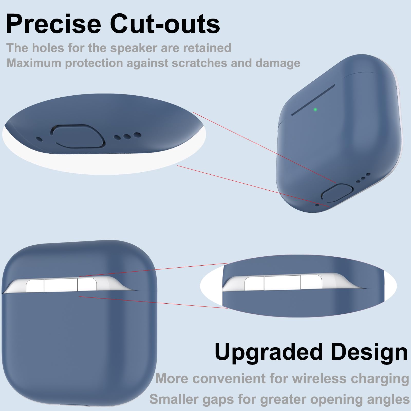Custodia per Airpods 4, Case Protettiva Sottile in Silicone per AirPods 4th 2024 (USB-C) Cover in Silicone Visibile con LED Frontale, Navy Blu