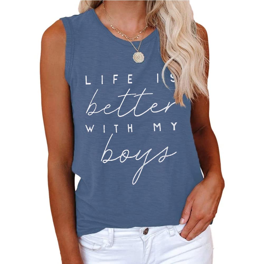 Life is Better with My Boys - Camisetas divertidas de regalo para mamá, camisetas cortas de verano, atléticas, informales, para entrenamiento