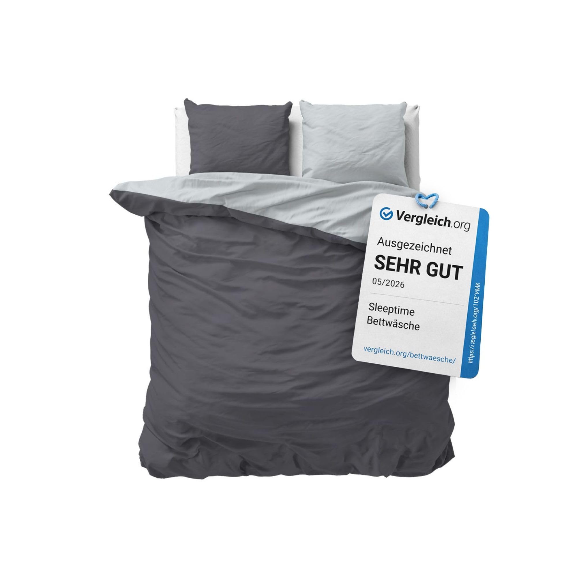 Sleeptime Bettwäsche 200x200 3-teilig - 100% Baumwolle - 1x Bettbezug 200x200 cm + 2X Kissenbezug 80x80 cm - Oeko-TEX®, Reißverschluss, pflegeleicht - atmungsaktiv & hautfreundlich - Anthrazit Grau