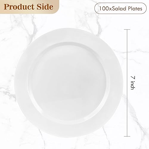 Miniatura 9 de 100 platos de plástico dorados, platos de postre desechables de 7.5 pulgadas con borde dorado, platos de plástico desechables resistentes para