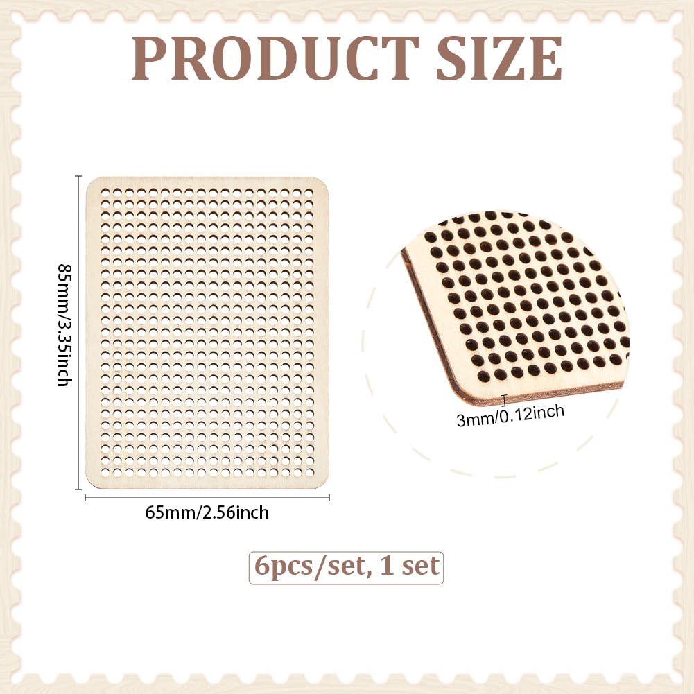 BENECREAT 6 Pcs Blank Hole Paved Cross Stitch Ornament, Rectangle Wooden Cross Stitch Plate - Image 2