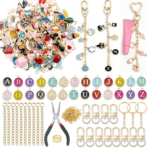 Image of Kupor DIY Keychain Making Kit - Assorted Gold Enamel Charms, Storage Box, Instruction, 30-Min Quick Make, Bag Charms & Keychain Charms, Eco-Friendly, Craft Lovers, Ideal Gift for Any Festival