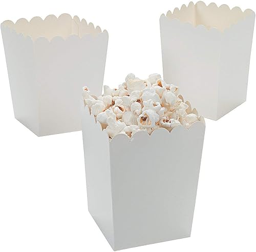 Fun Express Mini cajas blancas para palomitas de maíz, contenedores de palomitas de maíz, paquete de 24 cajas de papel para palomitas de maíz para