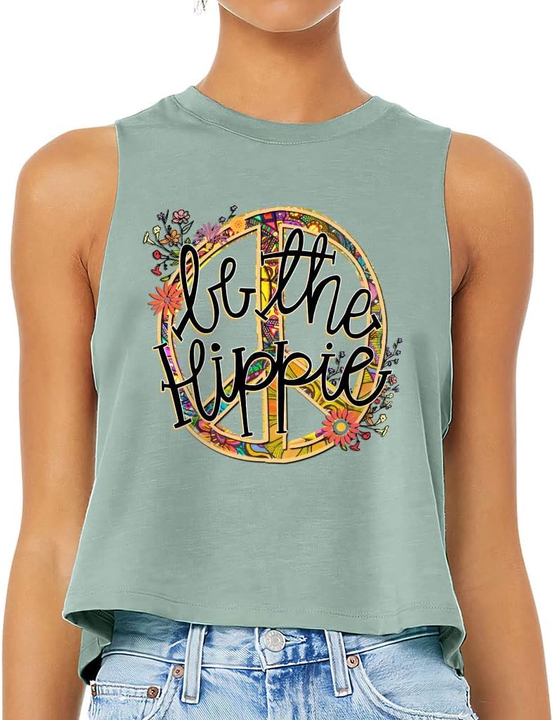Be The Hippie Racerback Cropped Tank - Flower Women's Tank - Hippie Tank Top