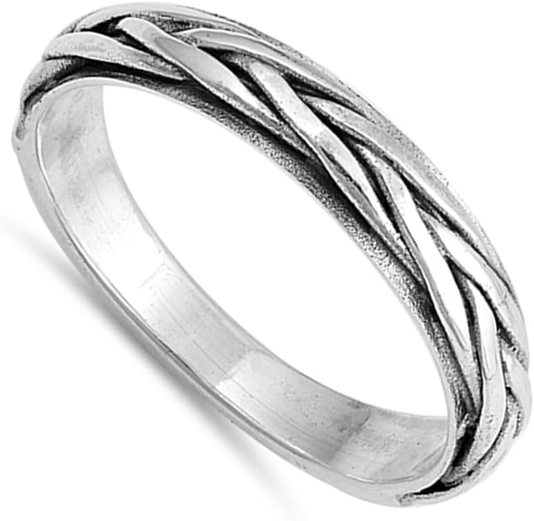 Thin Braided Weave Thumb Criss Cross Ring .925 Sterling Silver Band Sizes 6-12