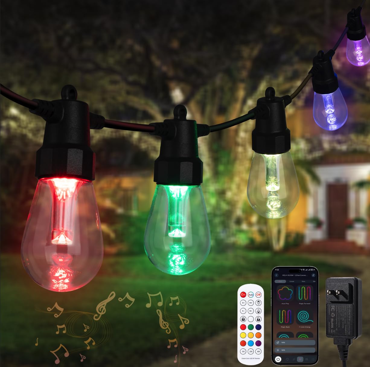 Led Lichterkette Außen Strom 16m 20 Led Bunt Farbwechsel für Party Garten | Outdoor IP65 Wetterfeste, Dimmbar, mit App & Fernbedienung steuerbar für Balkon Terrasse, Bruchsichere