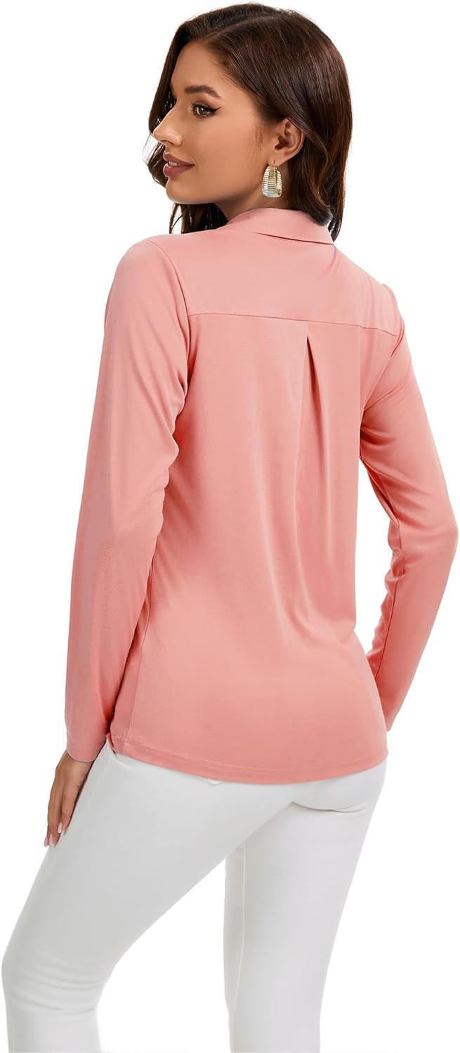 Women's V-Neck Polo Shirts Long Sleeve Quick Dry UPF 50+ Sun Protection Business Casual Collared Tops Trendy Loose - Image 4