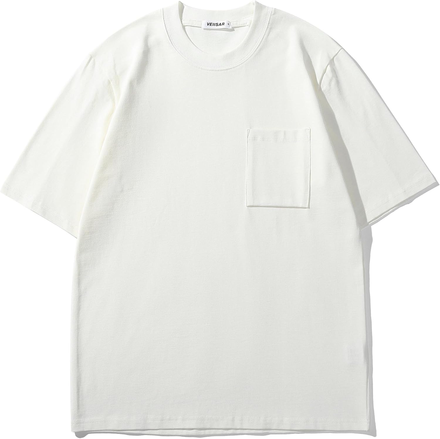 VEIISAR Men's Loose Fit Heavyweight Short-Sleeve Pocket T-Shirt - Mens 100 Cotton Crew Neck Thick Tees