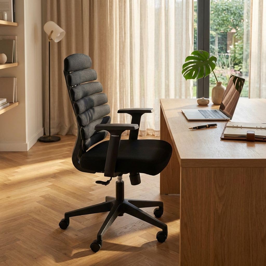 milani home - sedia ufficio ergonomica girevole con poggiatesta e supporto lombare, in poliuretano, nero