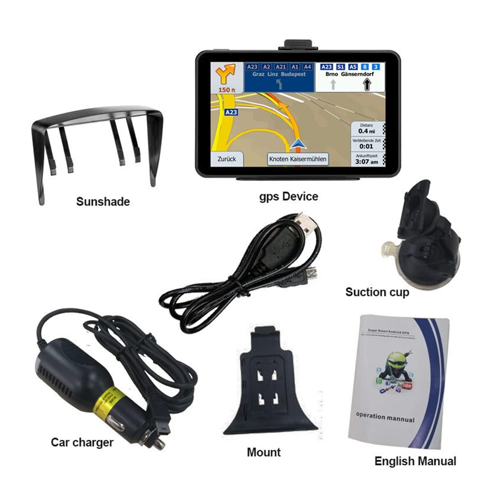 Navigazione GPS per camion, camper, auto Auto da 7 pollici GPS Navigazione 2 in 1 tablet PC 16 GB. WiFi Auto Navigator. Facile da usare (Color : Noir, Size : Standard)