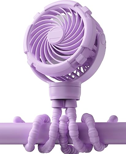Ventilador de cochecito, recargable con puerto tipo C, 4000 mAh, giratorio de 360, trípode flexible de 3 velocidades, clip en cualquier lugar para
