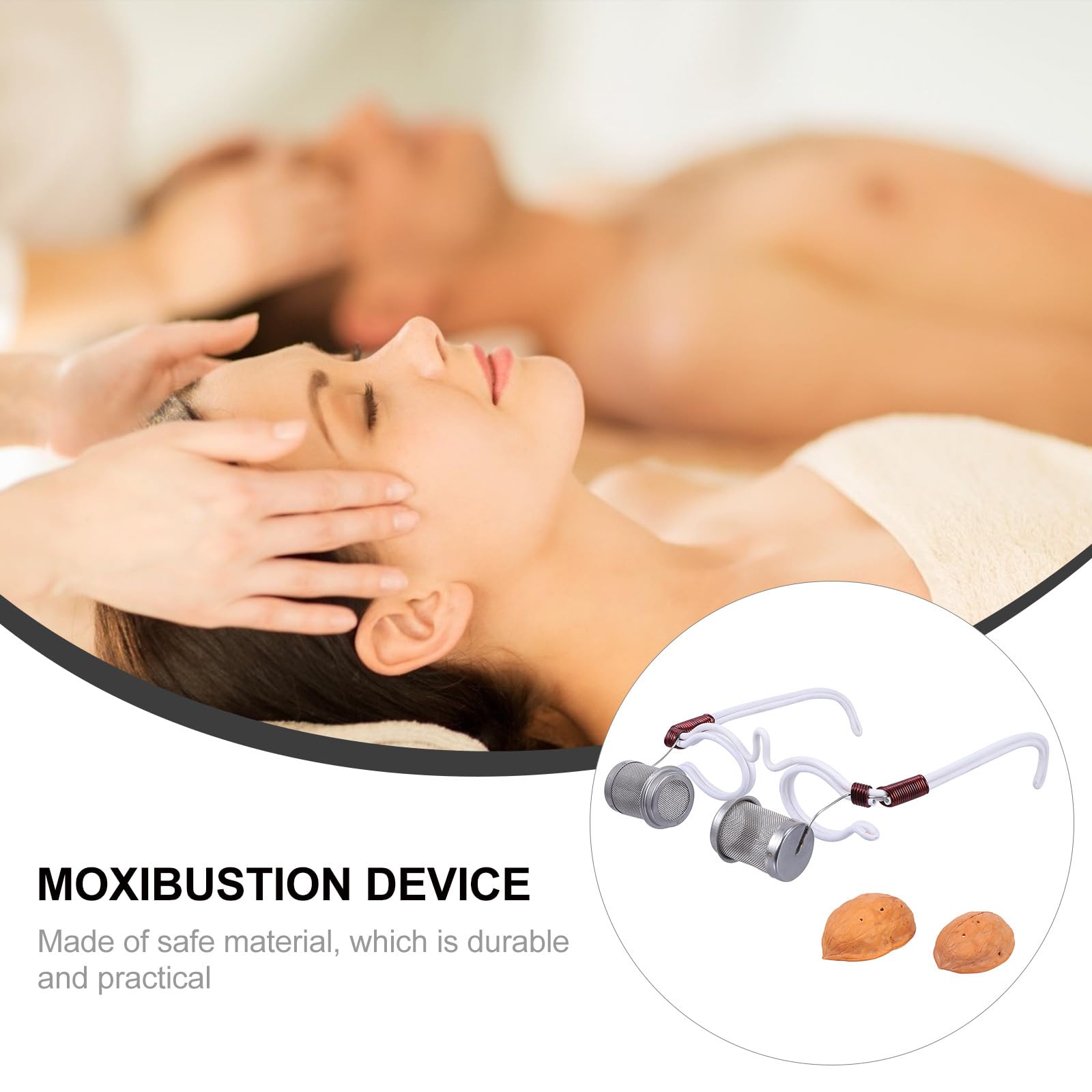 Hohopeti Masajeador de Moxa para Ojos Portátil de Hierro Artístico Blanco | Monturas para Gafas con Cubierta Natural, Diseño Ergonómico y Ligero, 1 Pieza para Obsequio