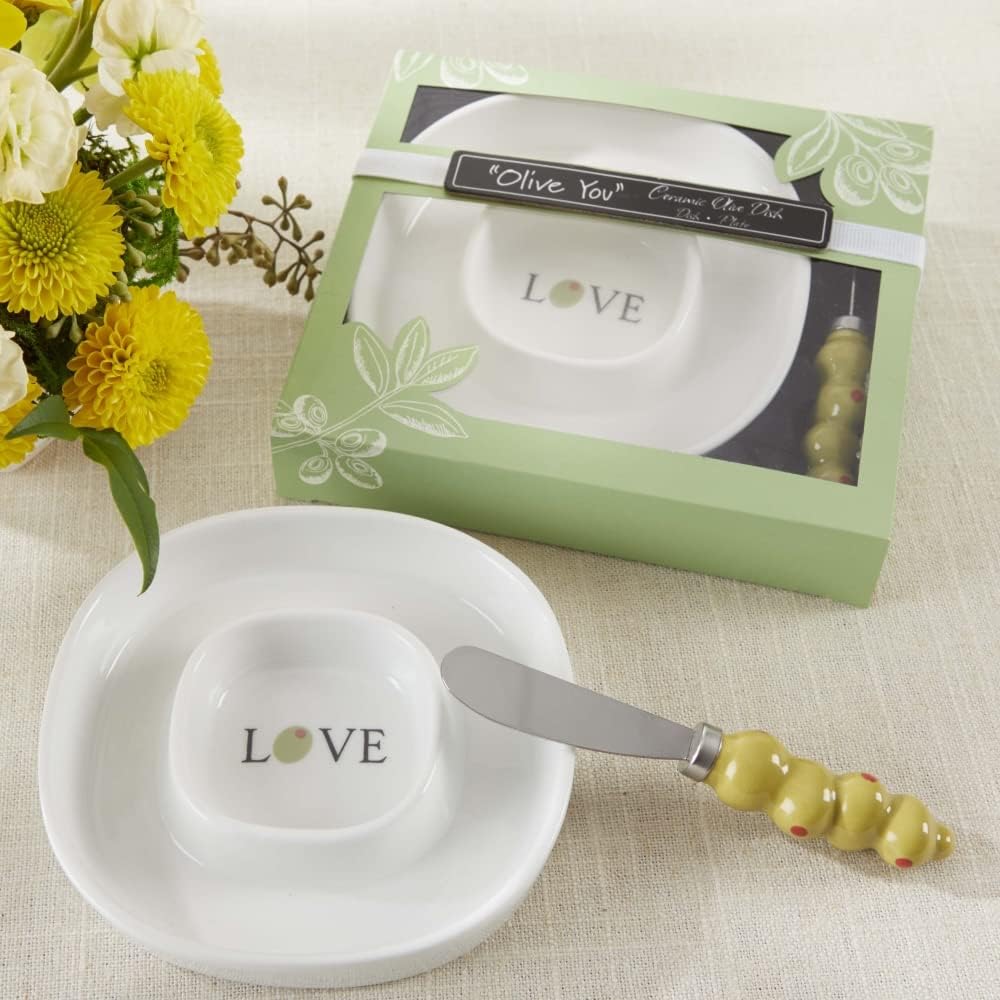 Kate AspenWedding Favor Gift Set, Olive Tray and Cheese Spreader, Green (23260WT)