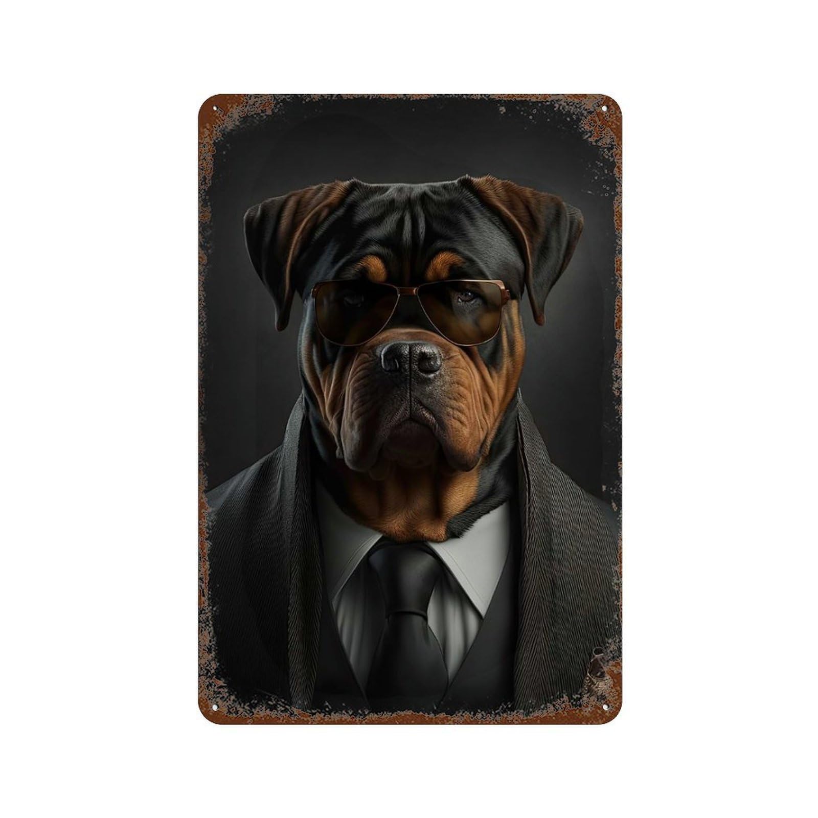 Rottweiler Mafia Boss Retro Metal Sign 11.8"x7.9", Farmhouse Wall Decor for Cafe, Home Bar And Lounge Decor