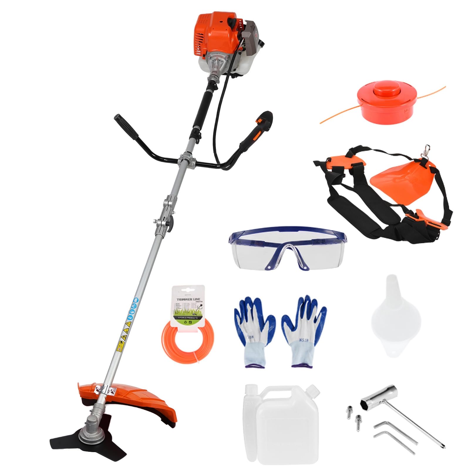 Wilitto Gas String Trimmer,Weed Wacker Gas Powered,Weed Eater 52cc 2-Stroke Brush Cutter 2 in 1 Cordless Hedge Trimmer Straight Shaft Multi Yard Care Tools,Rubber Handle & Shoulder Strap Included Ora