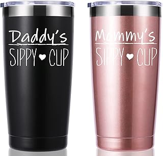 Daddy's Sippy Cup & Mommy's Sippy Cup 20 OZ Tumbler.Dad Mom Gifts.Fathers Mothers Day Couple Gifts.Birthday Christmas Anniversary Wedding Day Gifts from Daughter Son for Daddy Mommy.(Black&Rose Gold)