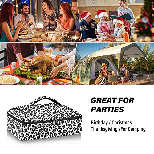Insulated Casserole Carrier Bag For Hot Or Cold Food Thermal White Leopard Black Cheetah With Dish Storage Potluck Party Picnic #TOP6